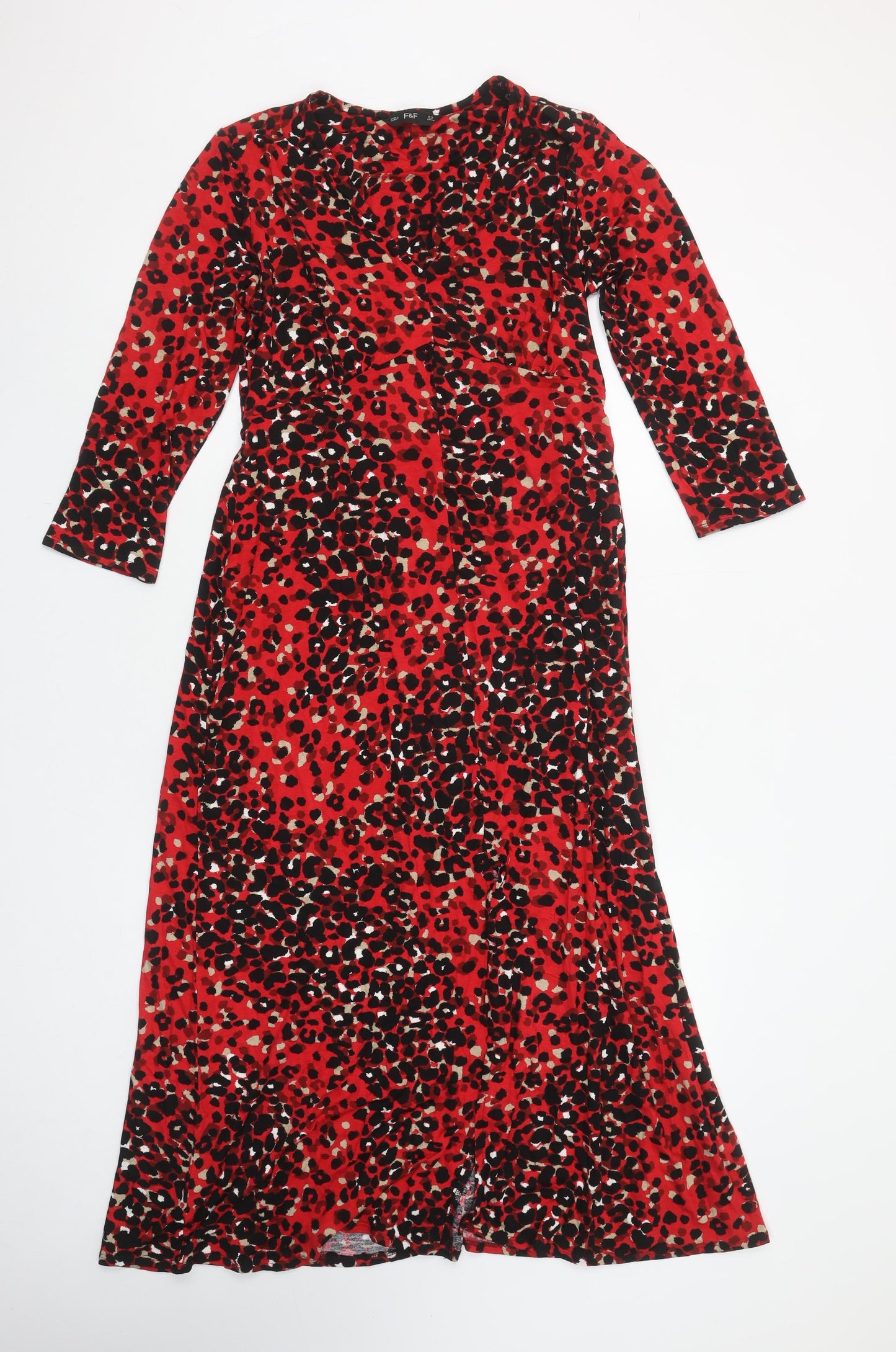 F&F Women’s Red Leopard Print Long Wrap Dress Size 12