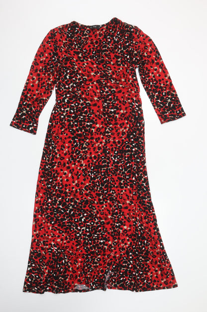 F&F Women’s Red Leopard Print Long Wrap Dress Size 12