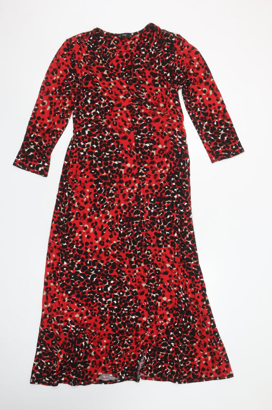 F&F Women’s Red Leopard Print Long Wrap Dress Size 12