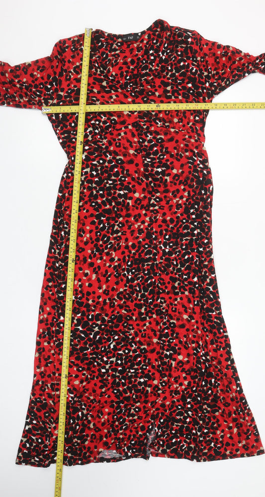 F&F Women’s Red Leopard Print Long Wrap Dress Size 12