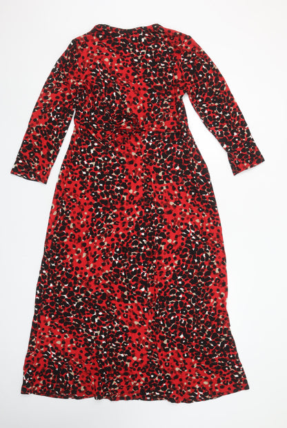 F&F Women’s Red Leopard Print Long Wrap Dress Size 12