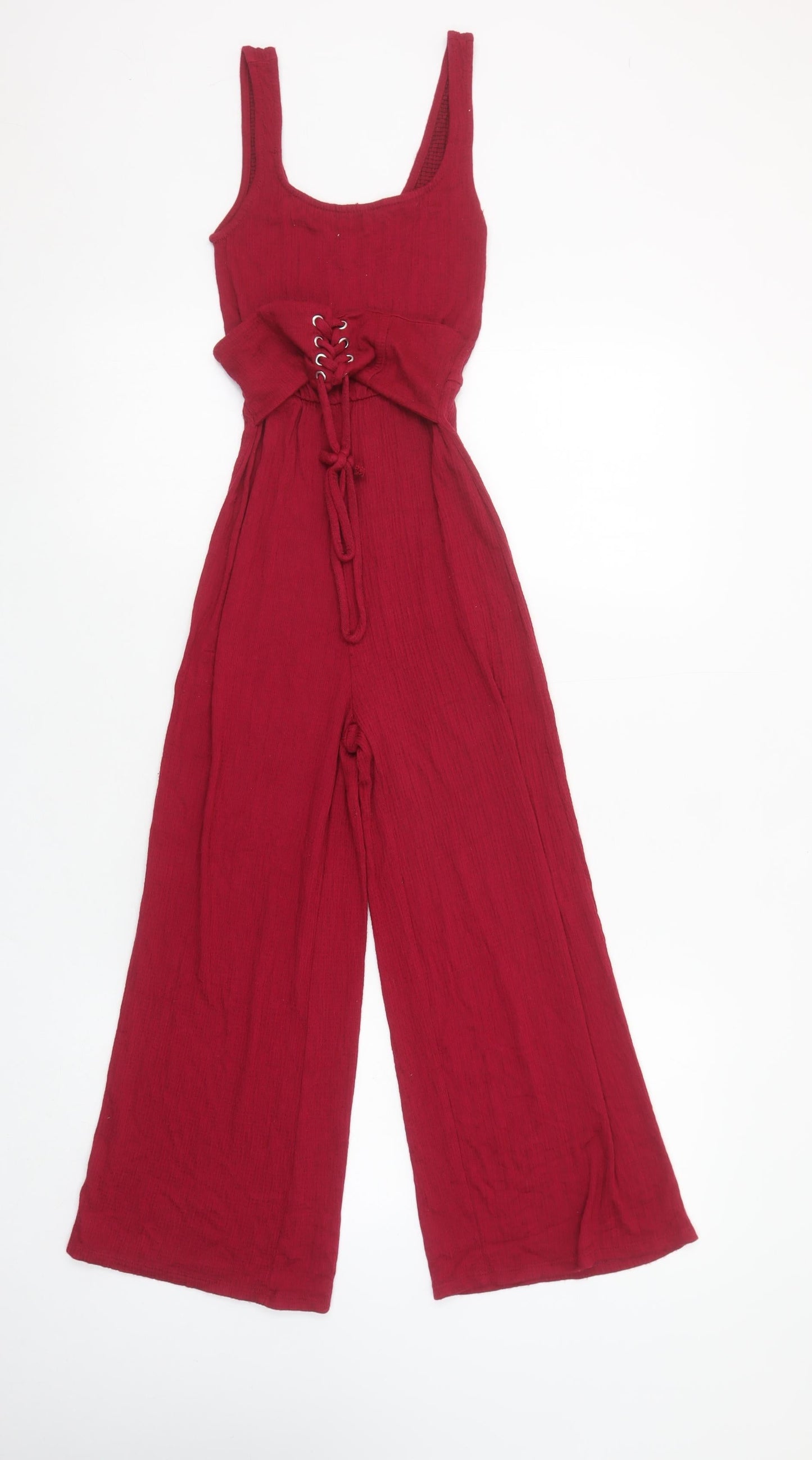 Bershka Women Red Wide-Leg Sleeveless Jumpsuit XS