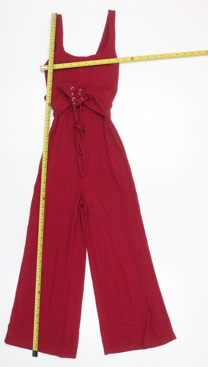 Bershka Women Red Wide-Leg Sleeveless Jumpsuit XS