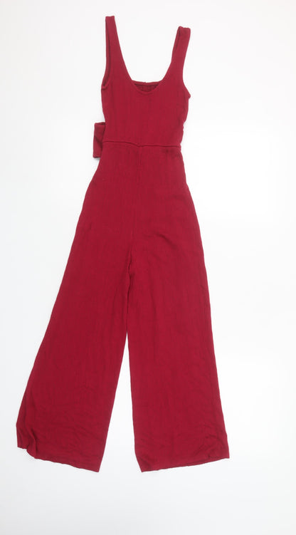 Bershka Women Red Wide-Leg Sleeveless Jumpsuit XS