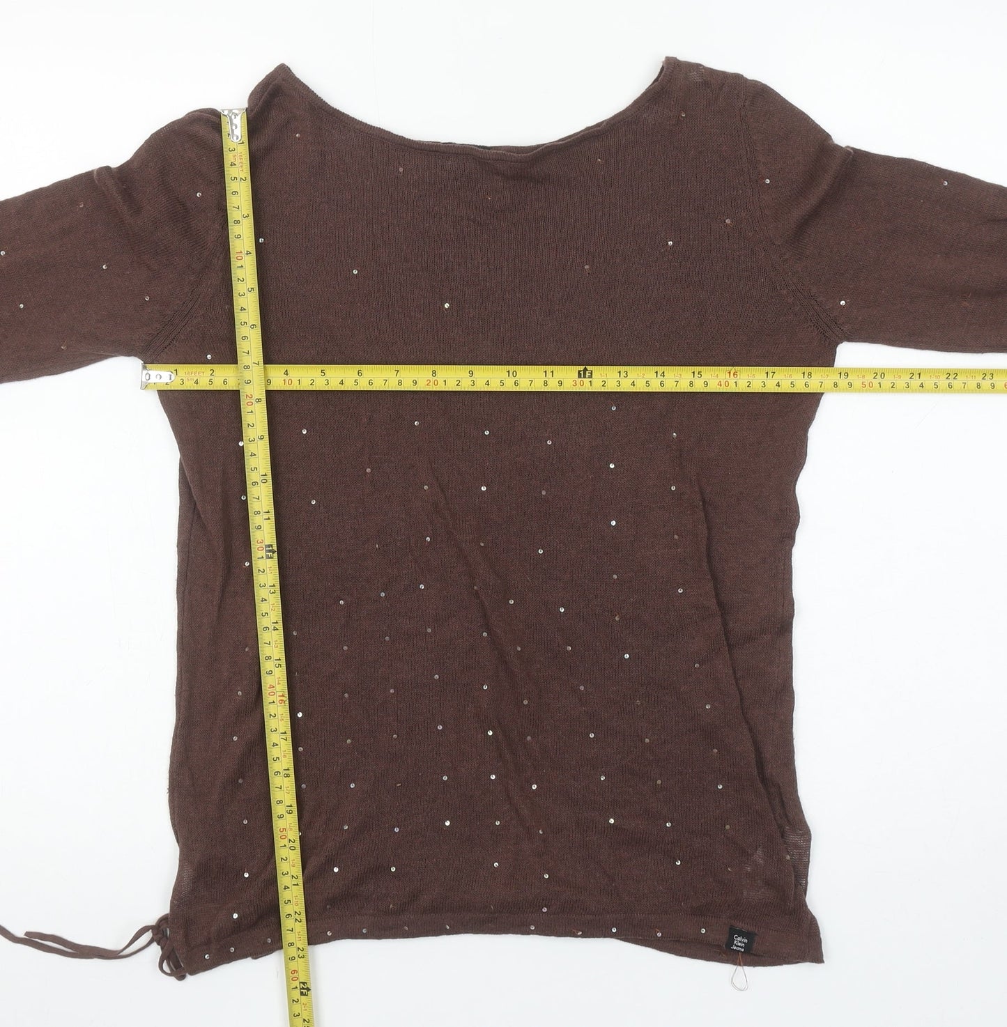 Calvin Klein Jeans Women’s Brown Beaded Cotton Linen Jumper Size M