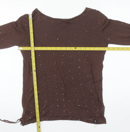 Calvin Klein Jeans Women’s Brown Beaded Cotton Linen Jumper Size M
