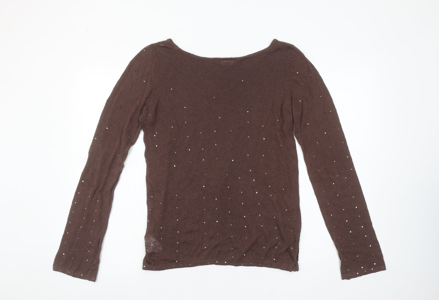 Calvin Klein Jeans Women’s Brown Beaded Cotton Linen Jumper Size M