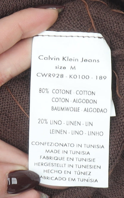Calvin Klein Jeans Women’s Brown Beaded Cotton Linen Jumper Size M