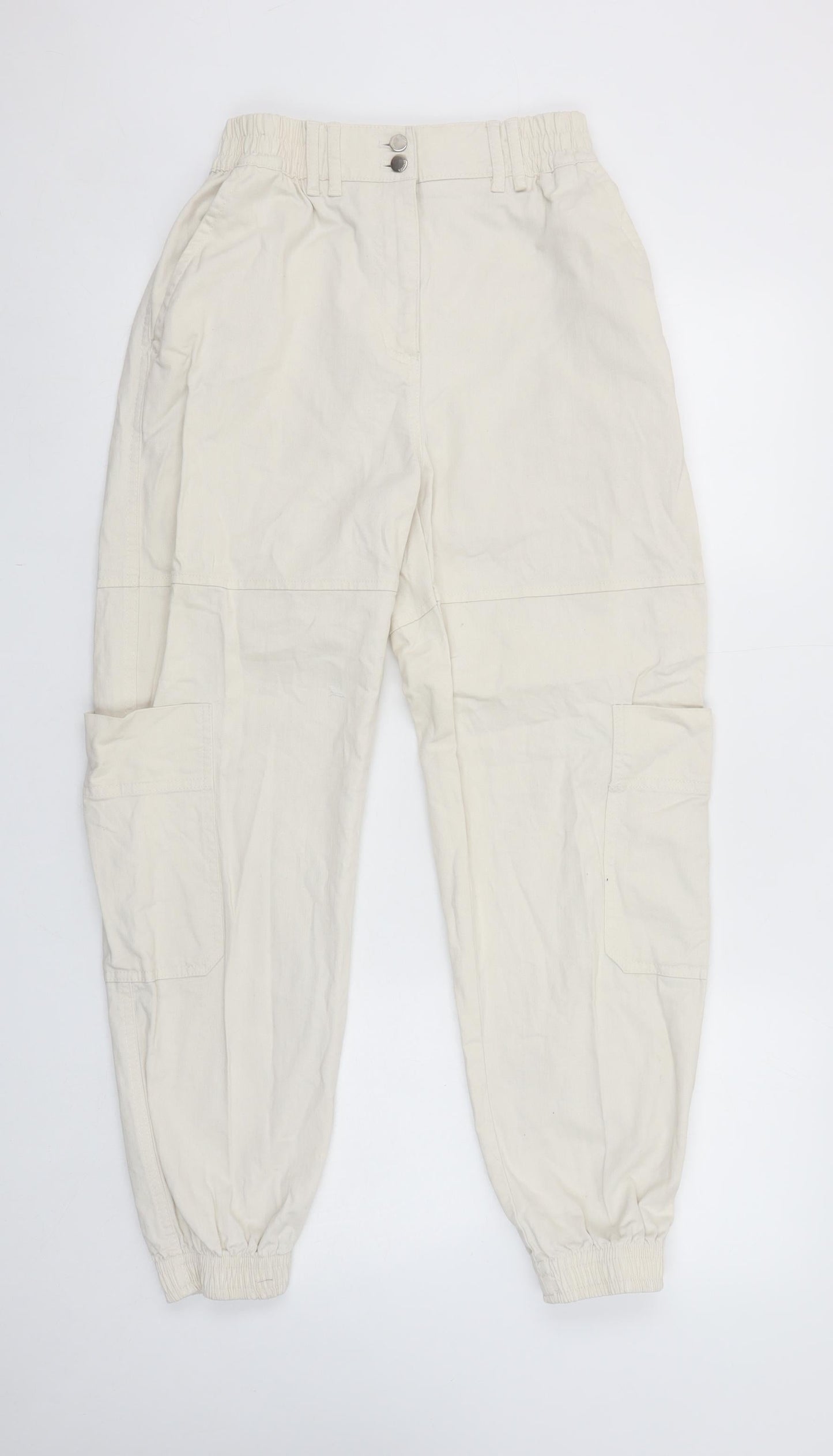 Bershka Women’s Ivory Cargo Trousers Size 10 Cotton Twill