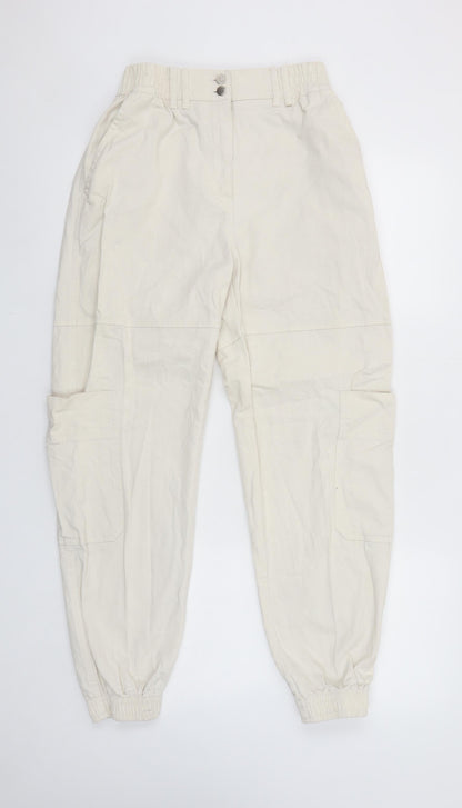 Bershka Women’s Ivory Cargo Trousers Size 10 Cotton Twill
