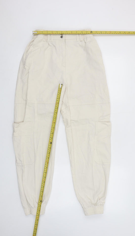 Bershka Women’s Ivory Cargo Trousers Size 10 Cotton Twill