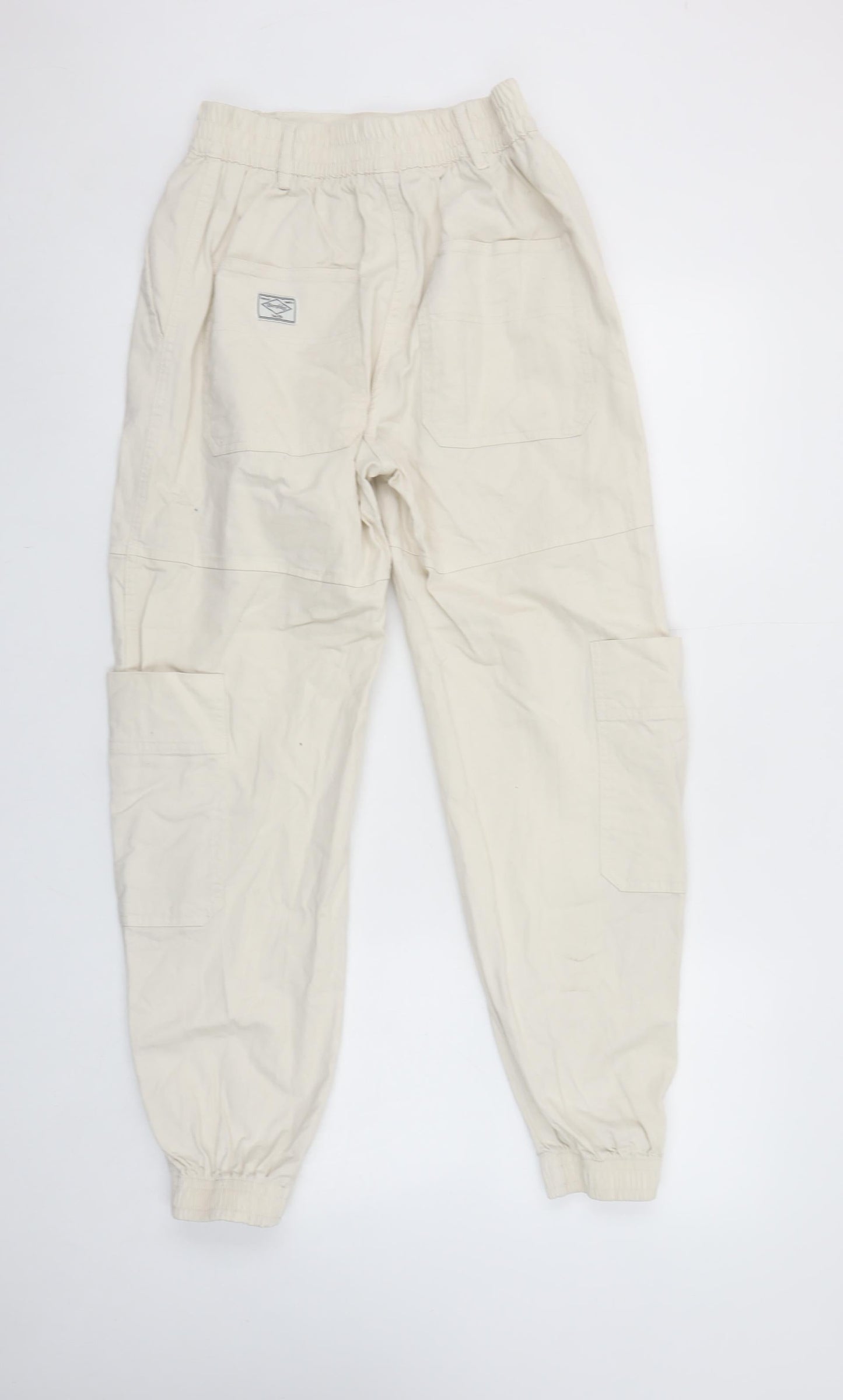 Bershka Women’s Ivory Cargo Trousers Size 10 Cotton Twill