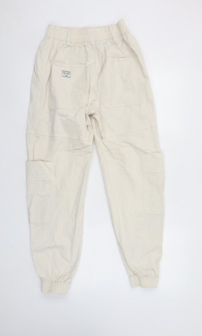 Bershka Women’s Ivory Cargo Trousers Size 10 Cotton Twill