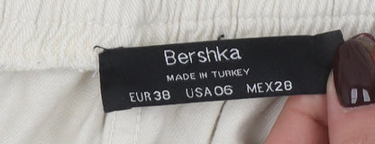 Bershka Women’s Ivory Cargo Trousers Size 10 Cotton Twill