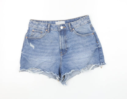 Primark Women Blue Denim Cut-Off Shorts Size 12 High Waist Casual
