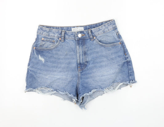 Primark Women Blue Denim Cut-Off Shorts Size 12 High Waist Casual