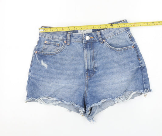 Primark Women Blue Denim Cut-Off Shorts Size 12 High Waist Casual