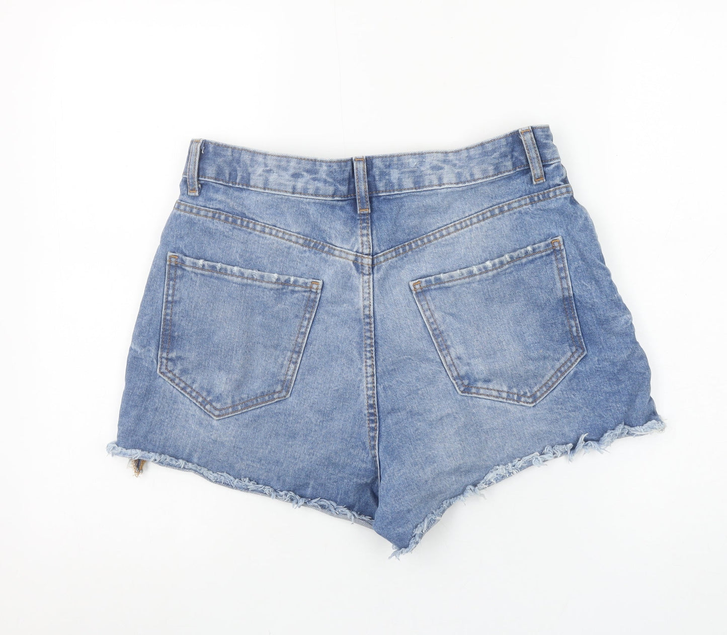 Primark Women Blue Denim Cut-Off Shorts Size 12 High Waist Casual