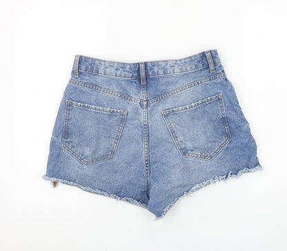 Primark Women Blue Denim Cut-Off Shorts Size 12 High Waist Casual