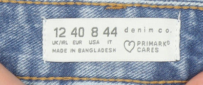 Primark Women Blue Denim Cut-Off Shorts Size 12 High Waist Casual
