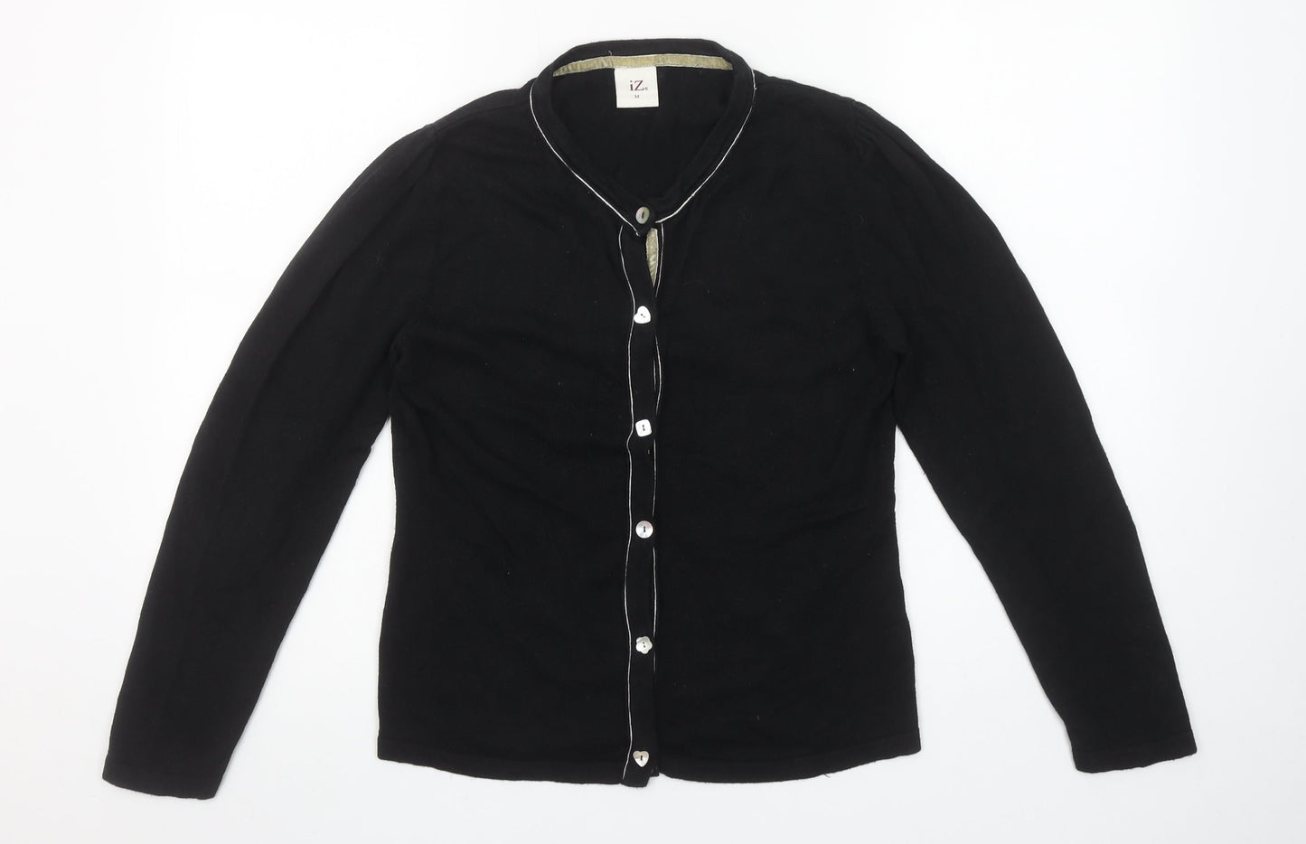 Womens UK Size M iZ Black Cardigan Jumper