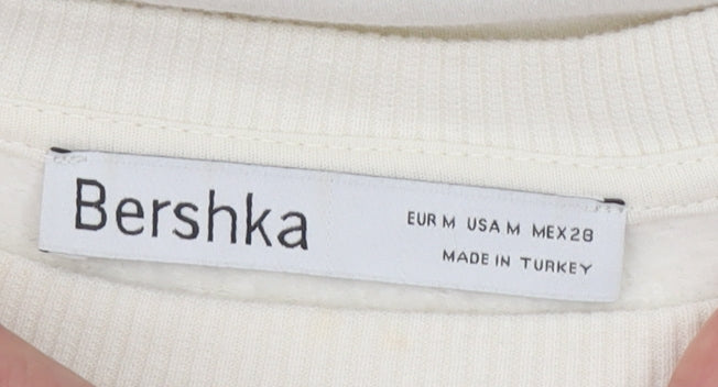 Bershka Women Beige Graphic Print Pullover Sweatshirt M