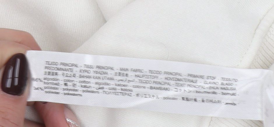 Bershka Women Beige Graphic Print Pullover Sweatshirt M