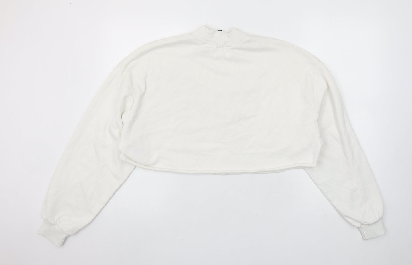 H&M Divided Women’s White Cropped Pullover Sweatshirt L Butterfly Karma & Magic