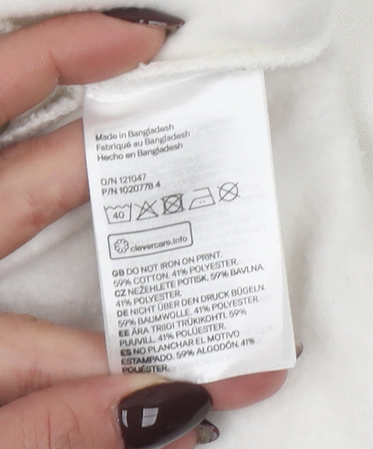 H&M Divided Women’s White Cropped Pullover Sweatshirt L Butterfly Karma & Magic