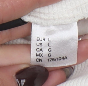 H&M Divided Women’s White Cropped Pullover Sweatshirt L Butterfly Karma & Magic