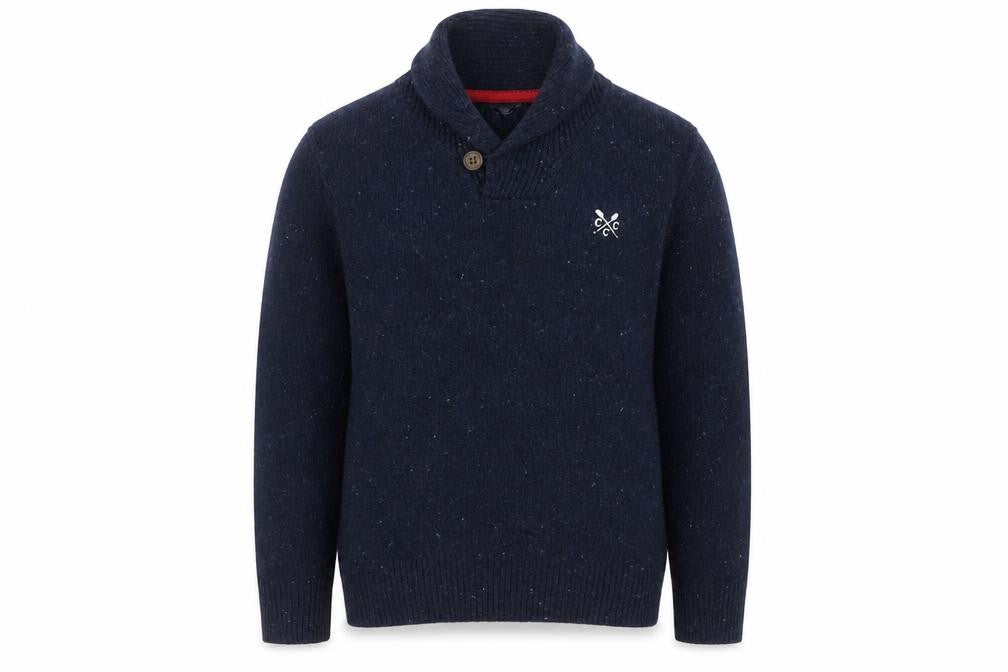 Crew Clothing Navy Lambswool Shawl Collar Jumper Size 6 Years