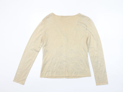 Kaliko Women Beige Floral Beaded V-Neck Long Sleeve Cardigan Size 12