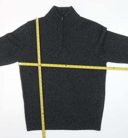 TU Men’s Grey High Neck Half Zip Knitted Jumper Size L
