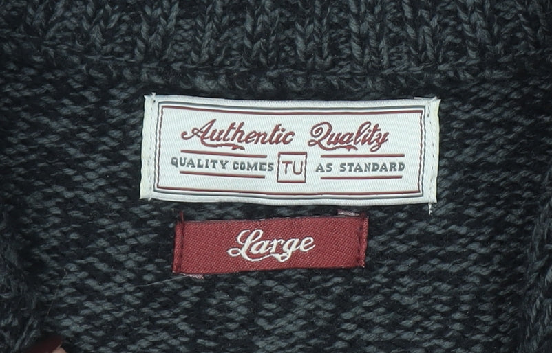 TU Men’s Grey High Neck Half Zip Knitted Jumper Size L