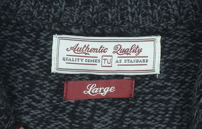 TU Men’s Grey High Neck Half Zip Knitted Jumper Size L