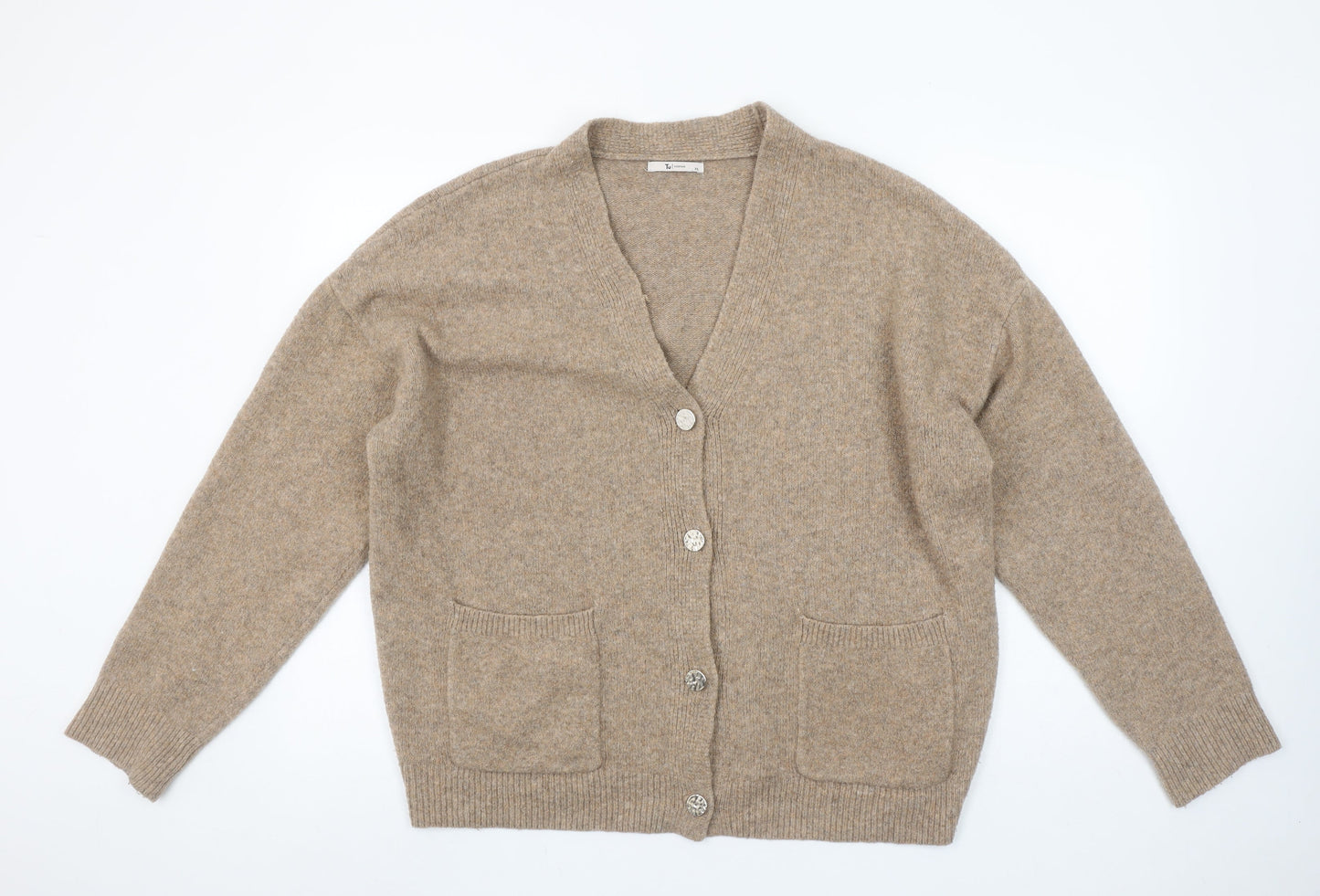 Tu Woman Beige V-Neck Cardigan XL Acrylic Blend Wool Knit