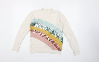Next Girls Ivory Sequin Rainbow Pullover Jumper 11 Years