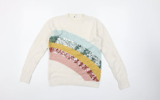 Next Girls Ivory Sequin Rainbow Pullover Jumper 11 Years