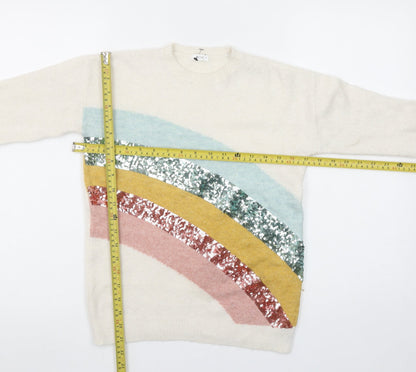 Next Girls Ivory Sequin Rainbow Pullover Jumper 11 Years