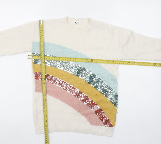 Next Girls Ivory Sequin Rainbow Pullover Jumper 11 Years