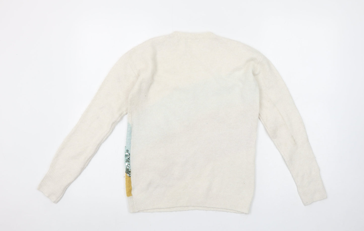Next Girls Ivory Sequin Rainbow Pullover Jumper 11 Years