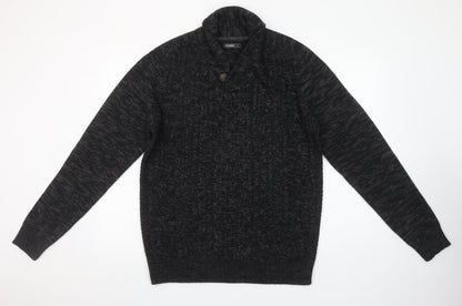 Peacocks Men's Black Cable-Knit Shawl Collar Jumper Size L