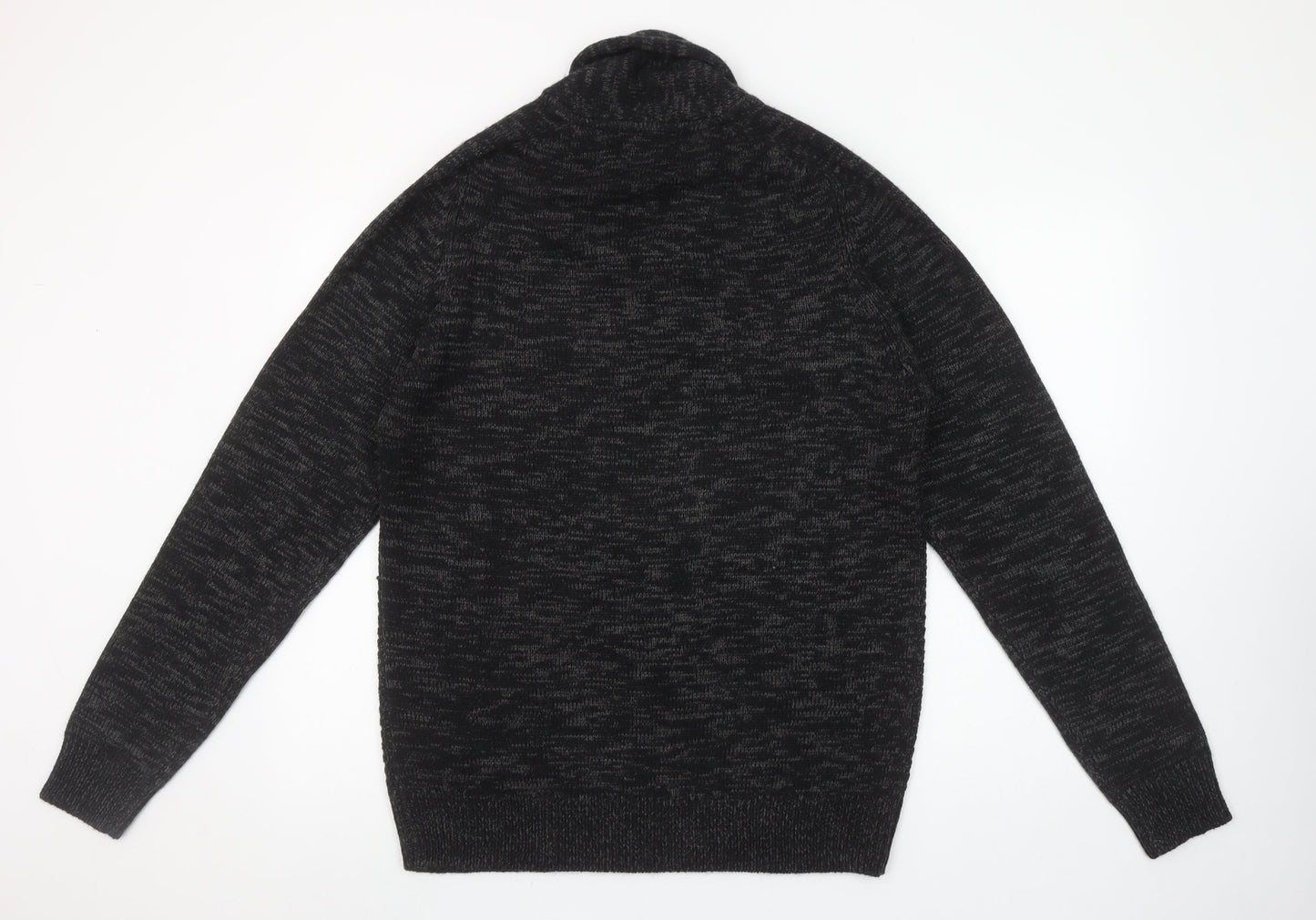 Peacocks Men's Black Cable-Knit Shawl Collar Jumper Size L