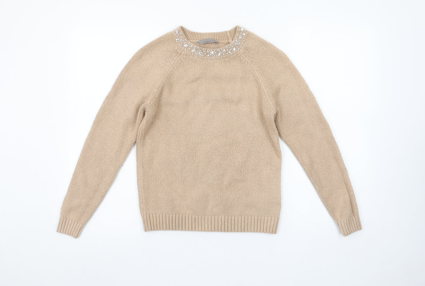 Dorothy Perkins Women’s Beige Beaded Crew Neck Jumper Size 10