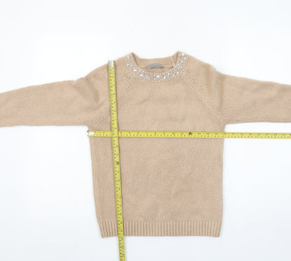 Dorothy Perkins Women’s Beige Beaded Crew Neck Jumper Size 10