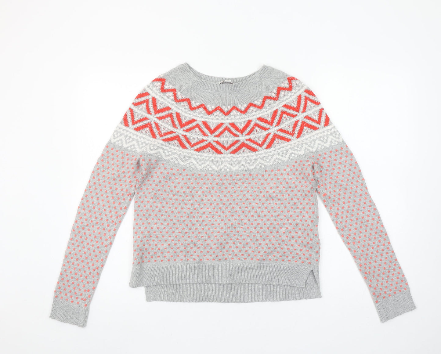 GAP Womens Grey Fair Isle Knit Jumper XS Crew Neck Long Sleeve