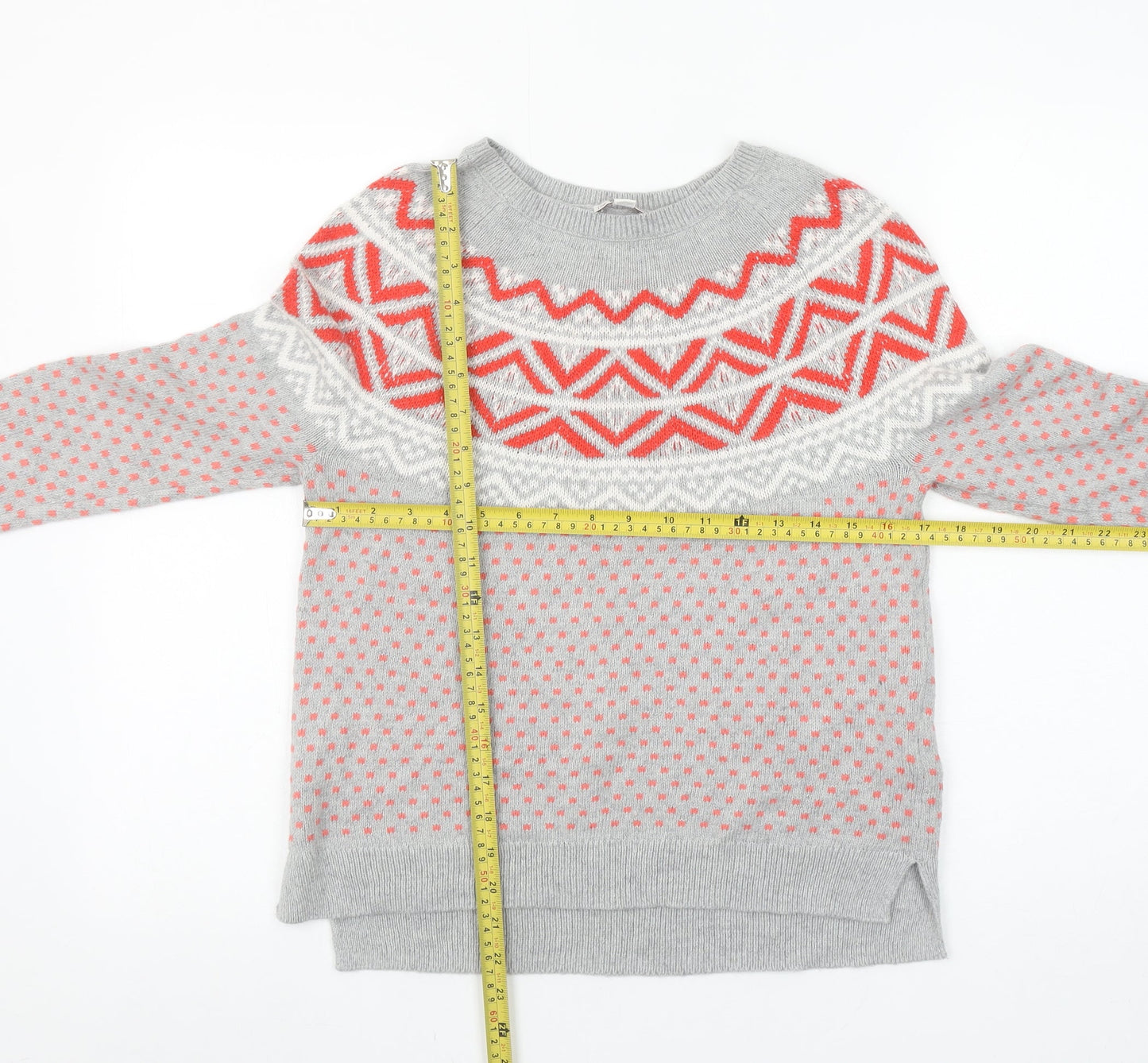 GAP Womens Grey Fair Isle Knit Jumper XS Crew Neck Long Sleeve