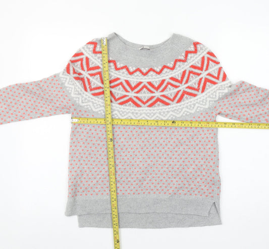 GAP Womens Grey Fair Isle Knit Jumper XS Crew Neck Long Sleeve