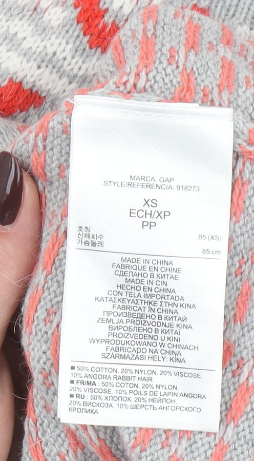 GAP Womens Grey Fair Isle Knit Jumper XS Crew Neck Long Sleeve