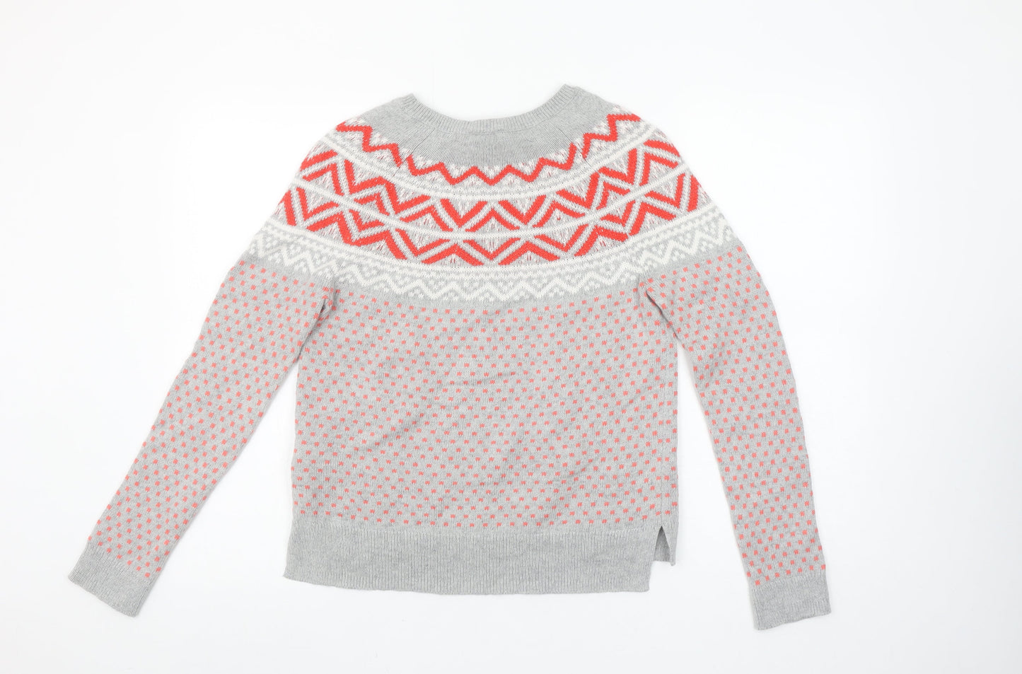 GAP Womens Grey Fair Isle Knit Jumper XS Crew Neck Long Sleeve